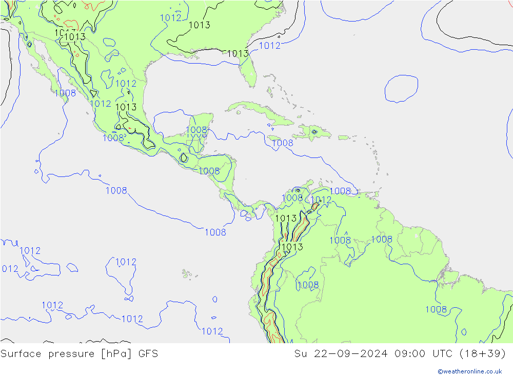 Presión superficial GFS dom 22.09.2024 09 UTC