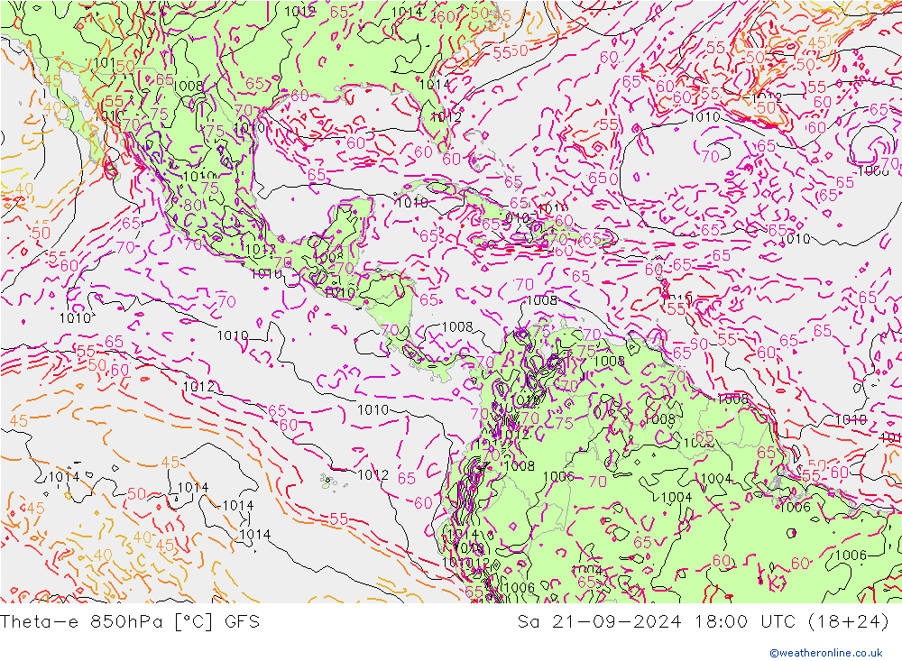 Theta-e 850hPa GFS So 21.09.2024 18 UTC