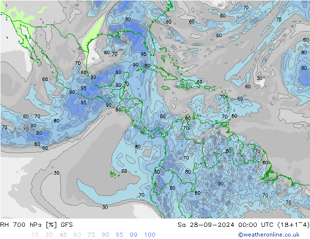 RH 700 hPa GFS sab 28.09.2024 00 UTC