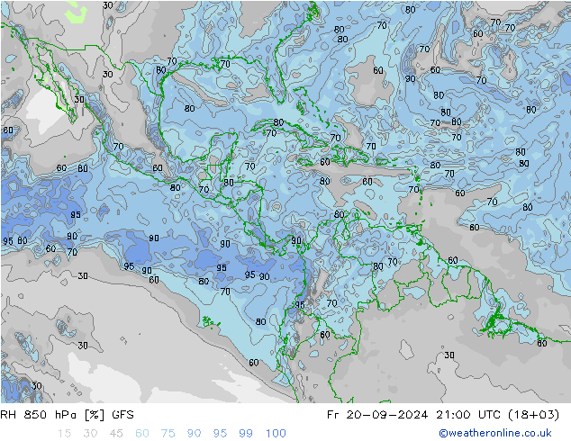 RH 850 hPa GFS ven 20.09.2024 21 UTC