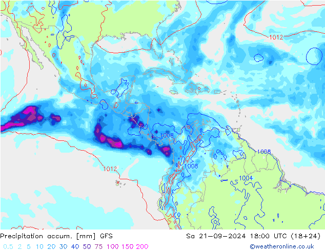 Precipitation accum. GFS Sa 21.09.2024 18 UTC