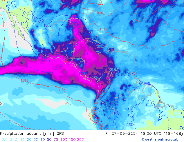 Totale neerslag GFS vr 27.09.2024 18 UTC