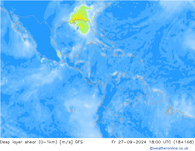 Deep layer shear (0-1km) GFS vr 27.09.2024 18 UTC