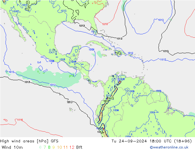 yüksek rüzgarlı alanlar GFS Sa 24.09.2024 18 UTC