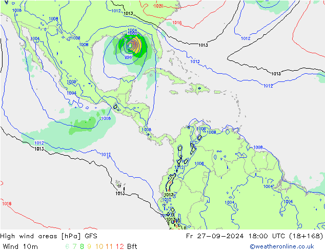 High wind areas GFS Fr 27.09.2024 18 UTC