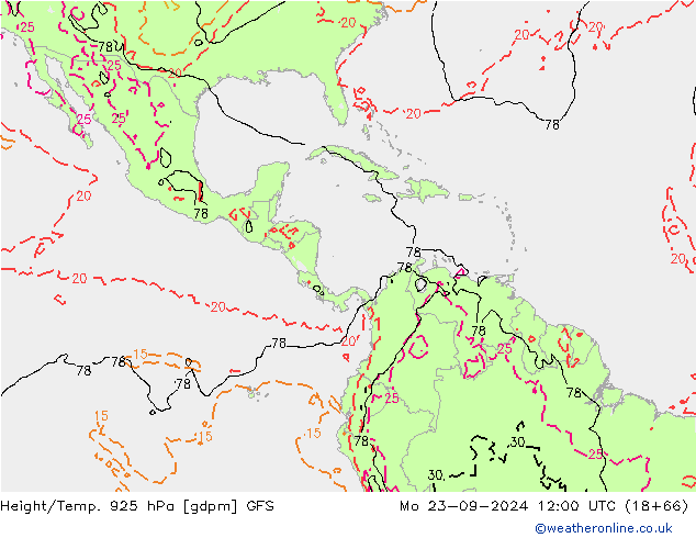 Geop./Temp. 925 hPa GFS lun 23.09.2024 12 UTC