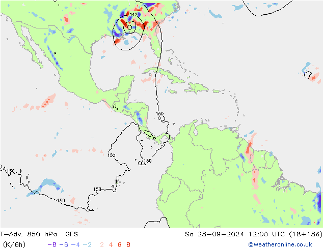 T-Adv. 850 hPa GFS Sáb 28.09.2024 12 UTC