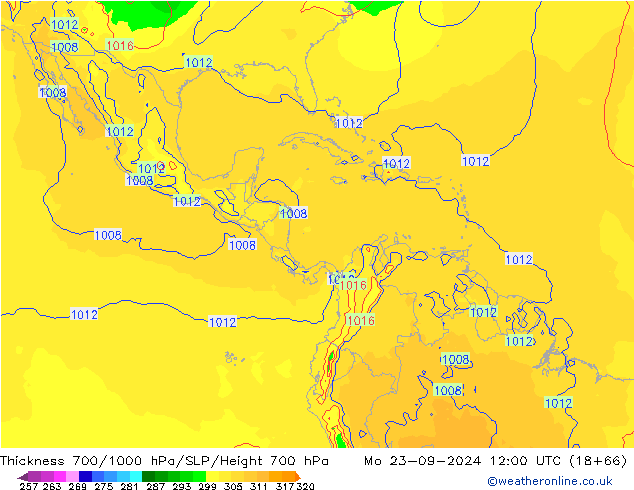 Thck 700-1000 hPa GFS lun 23.09.2024 12 UTC