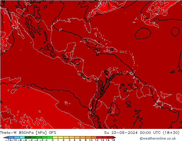 Theta-W 850hPa GFS Su 22.09.2024 00 UTC