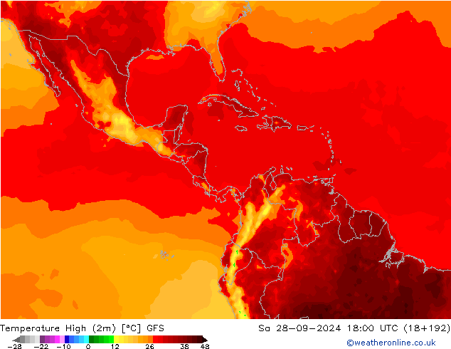 Temperature High (2m) GFS Sa 28.09.2024 18 UTC