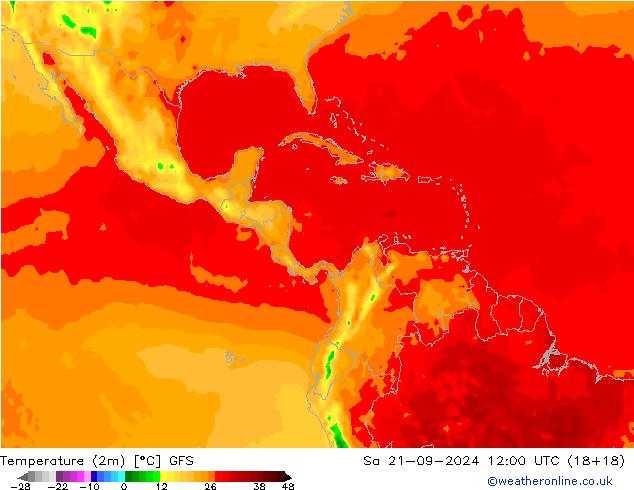 Temperatuurkaart (2m) GFS za 21.09.2024 12 UTC