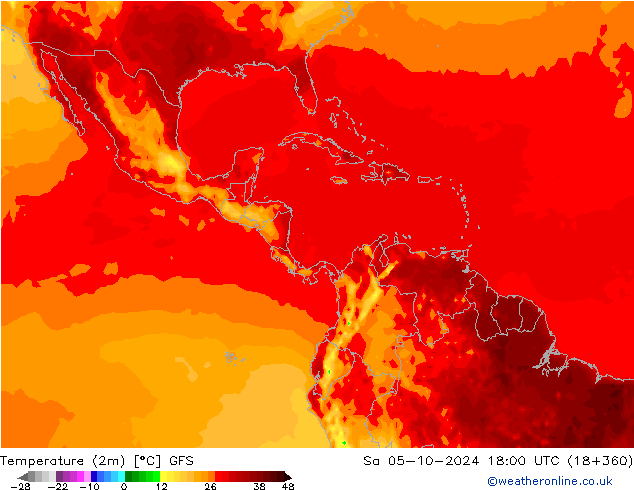 Temperature (2m) GFS Sa 05.10.2024 18 UTC