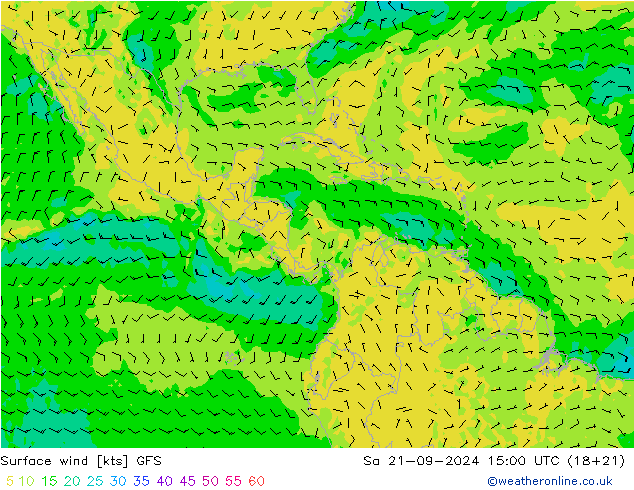 Surface wind GFS Sa 21.09.2024 15 UTC