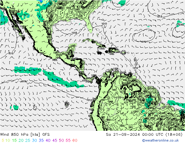 Vento 850 hPa GFS sab 21.09.2024 00 UTC