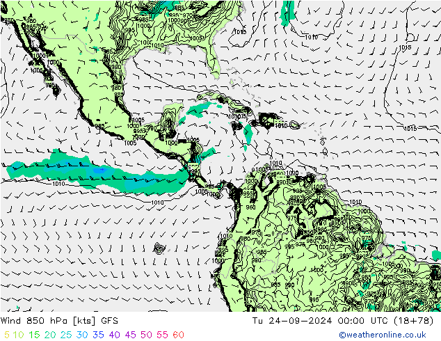 Wind 850 hPa GFS di 24.09.2024 00 UTC