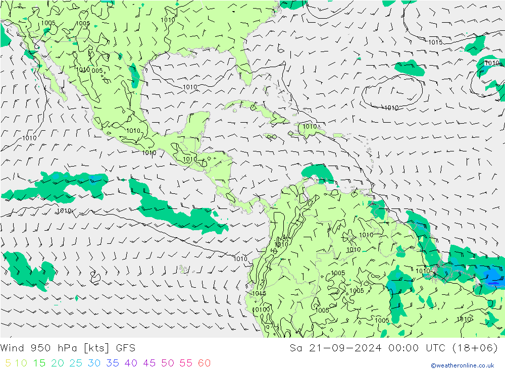 Wind 950 hPa GFS za 21.09.2024 00 UTC