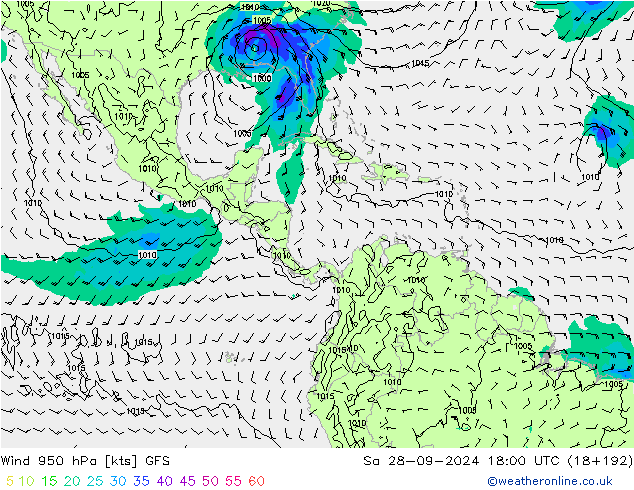 Wind 950 hPa GFS Sa 28.09.2024 18 UTC