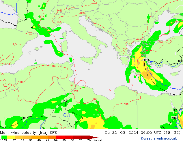 Max. wind velocity GFS dim 22.09.2024 06 UTC