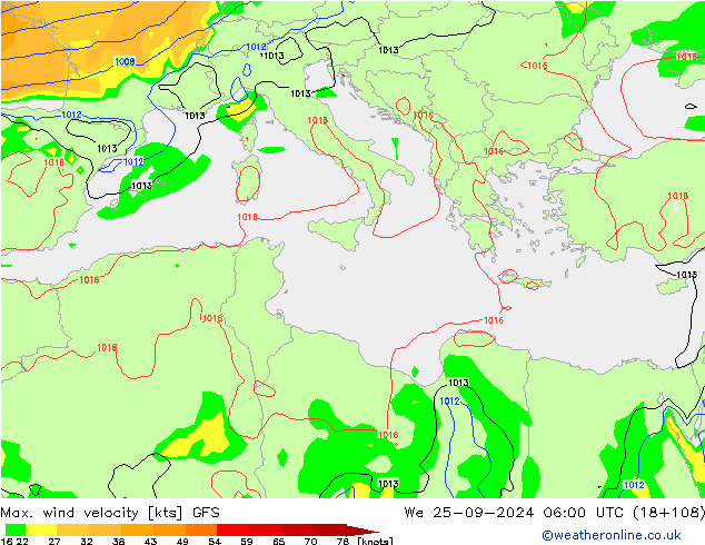 Max. wind velocity GFS Qua 25.09.2024 06 UTC