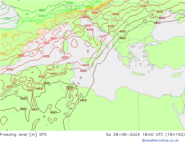 Freezing level GFS So 28.09.2024 18 UTC