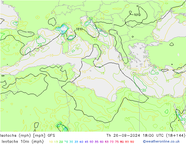 Isotaca (mph) GFS jue 26.09.2024 18 UTC