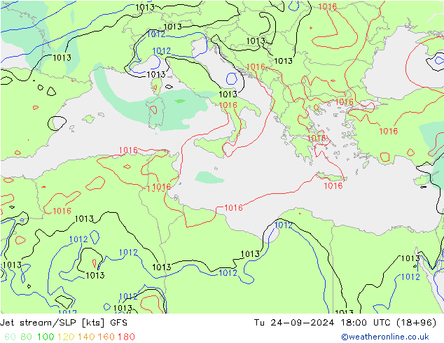 Jet stream/SLP GFS Út 24.09.2024 18 UTC