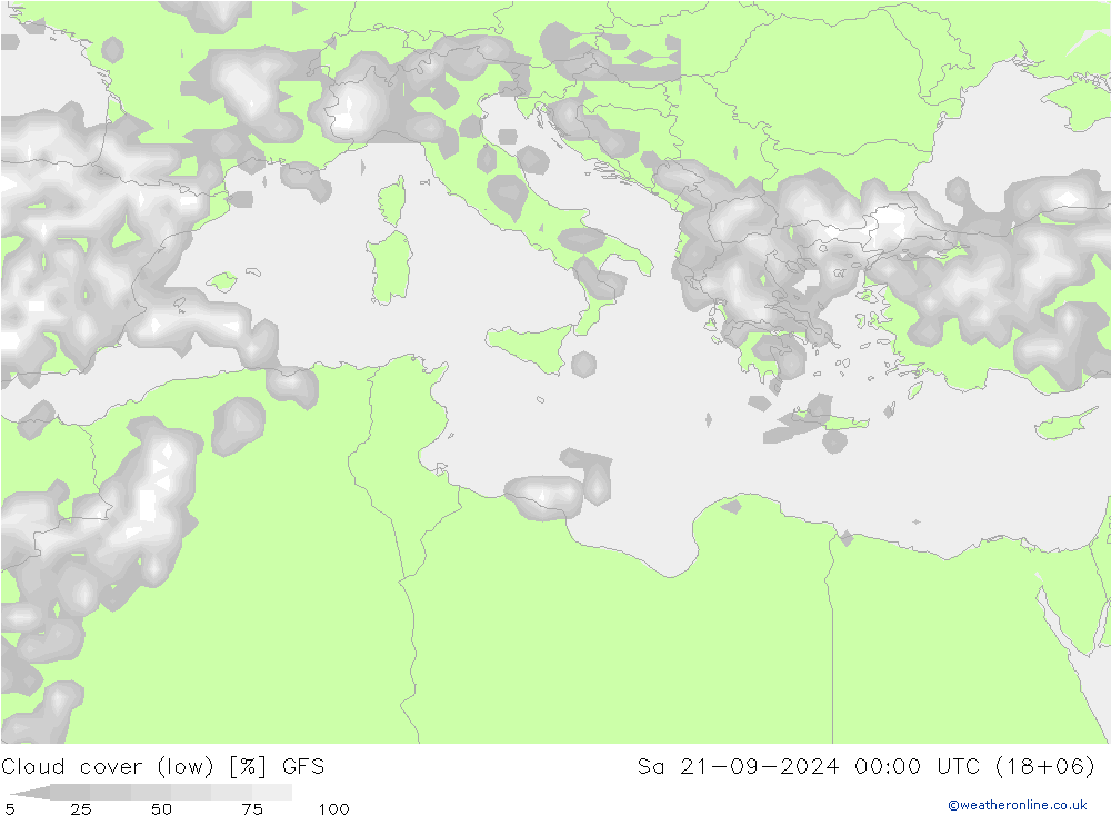 Cloud cover (low) GFS Sa 21.09.2024 00 UTC