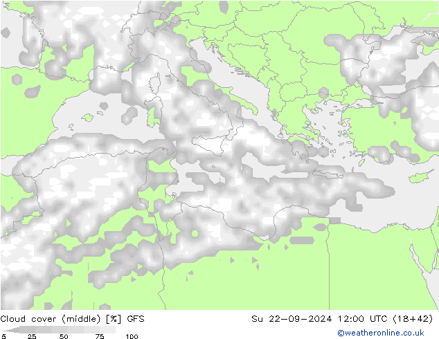 Cloud cover (middle) GFS Su 22.09.2024 12 UTC