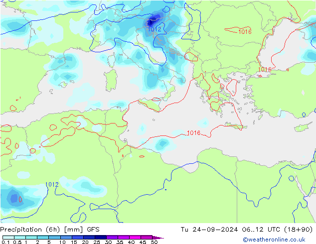 Z500/Regen(+SLP)/Z850 GFS di 24.09.2024 12 UTC