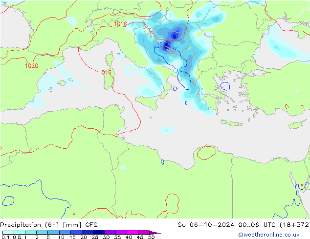 Z500/Rain (+SLP)/Z850 GFS Dom 06.10.2024 06 UTC