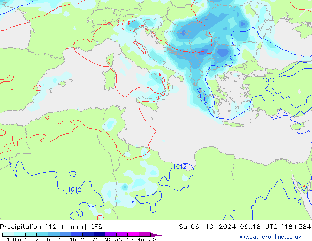 Precipitation (12h) GFS Ne 06.10.2024 18 UTC