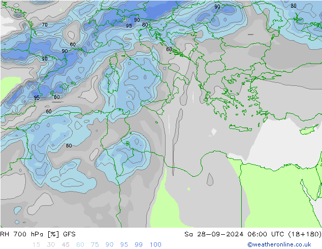RH 700 гПа GFS сб 28.09.2024 06 UTC