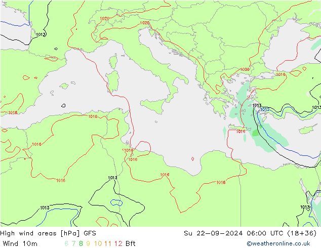 High wind areas GFS dim 22.09.2024 06 UTC