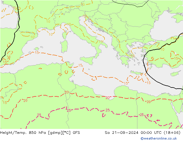 Height/Temp. 850 hPa GFS Sa 21.09.2024 00 UTC