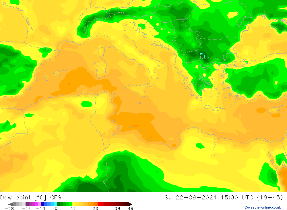 Dew point GFS Su 22.09.2024 15 UTC