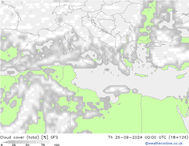 Nubi (totali) GFS gio 26.09.2024 00 UTC