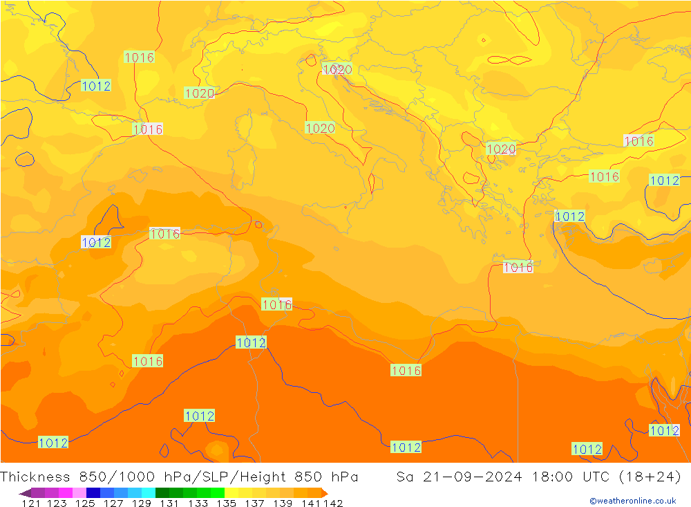 Thck 850-1000 hPa GFS So 21.09.2024 18 UTC