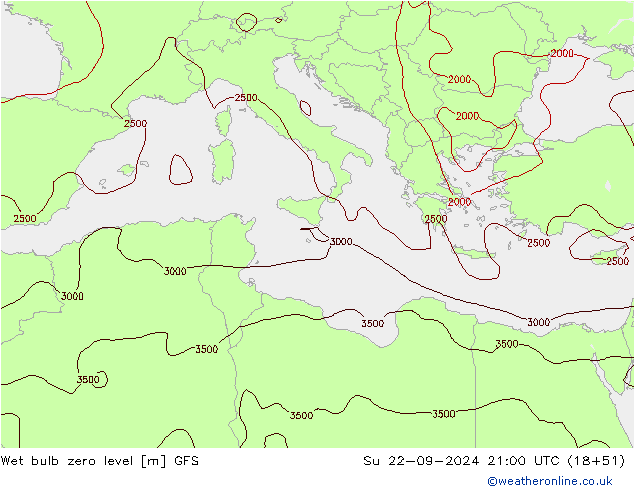 Theta-W Zero termico GFS dom 22.09.2024 21 UTC