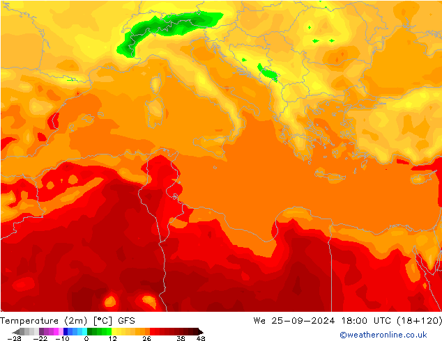 température (2m) GFS mer 25.09.2024 18 UTC