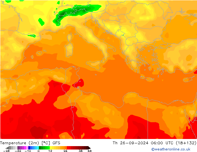 Temperatuurkaart (2m) GFS do 26.09.2024 06 UTC