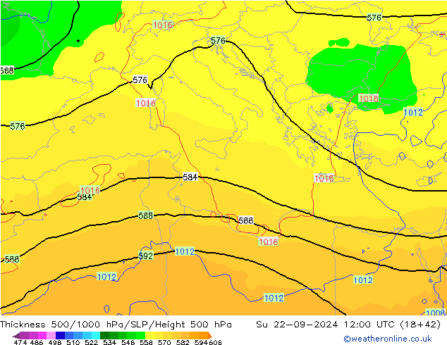 Thck 500-1000hPa GFS dim 22.09.2024 12 UTC