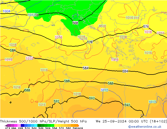 500-1000 hPa Kalınlığı GFS Çar 25.09.2024 00 UTC