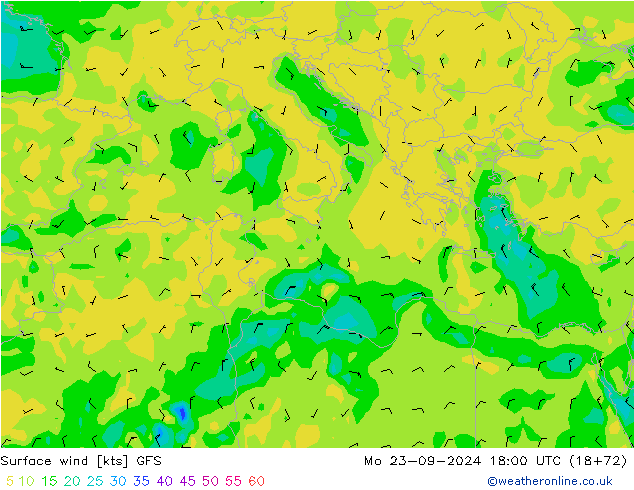 Surface wind GFS Mo 23.09.2024 18 UTC