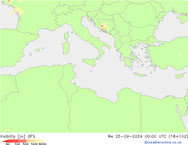 Dohlednost GFS St 25.09.2024 00 UTC