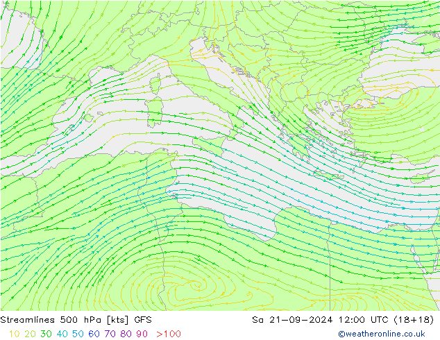 Stroomlijn 500 hPa GFS za 21.09.2024 12 UTC