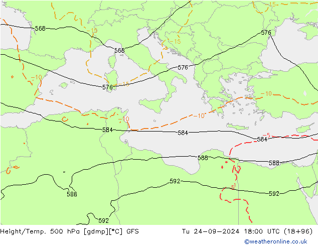 Z500/Rain (+SLP)/Z850 GFS Tu 24.09.2024 18 UTC