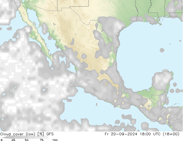 Cloud cover (low) GFS Fr 20.09.2024 18 UTC