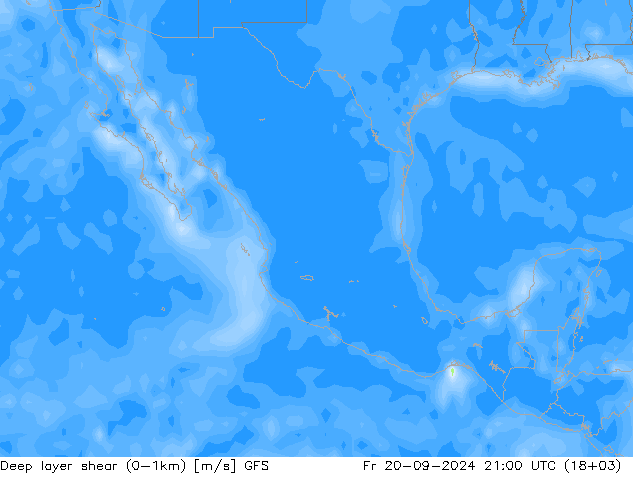 Deep layer shear (0-1km) GFS vie 20.09.2024 21 UTC