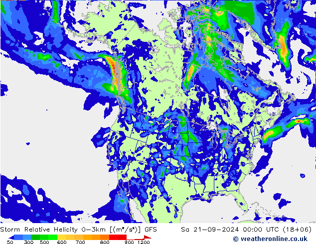 Storm Relative Helicity GFS сб 21.09.2024 00 UTC