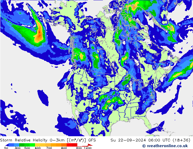 Storm Relative Helicity GFS So 22.09.2024 06 UTC